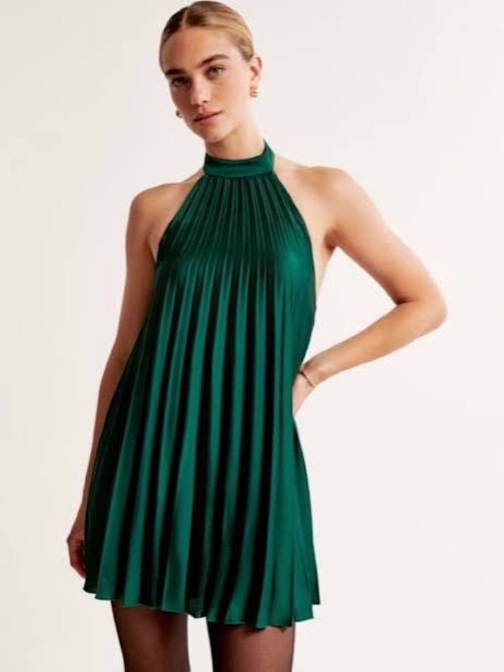 Abercrombie & Fitch Giselle Pleated Trapeze Mini Dress | Small Tall | Green